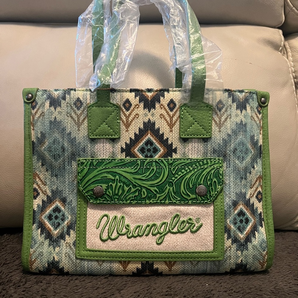 Wrangler Geometric Green Tote Bag with Crossbody Strap